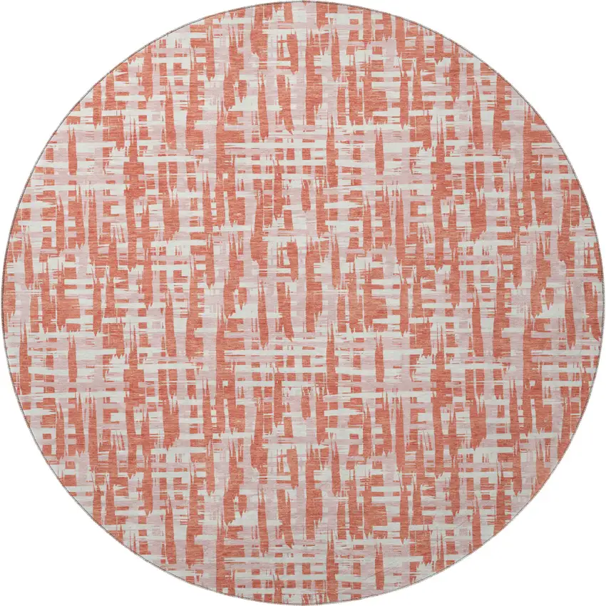 8' Coral Ivory And Blush Abstract Geometric Washable Round Rug With UV Protection Photo 3
