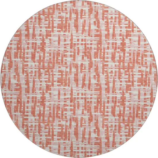 8' Coral Ivory And Blush Abstract Geometric Washable Round Rug With UV Protection Photo 1