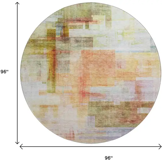 8' Coral Ivory And Gold Abstract Geometric Washable Round Rug With UV Protection Photo 9