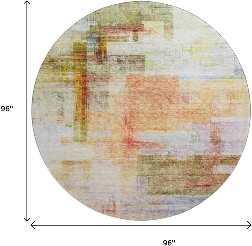 8' Coral Ivory And Gold Abstract Geometric Washable Round Rug With UV Protection Photo 9
