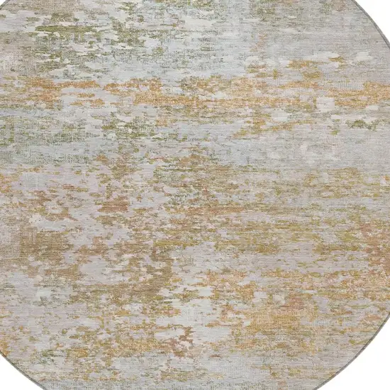 8' Coral Ivory And Gray Round Abstract Washable Indoor Outdoor Area Rug Photo 4