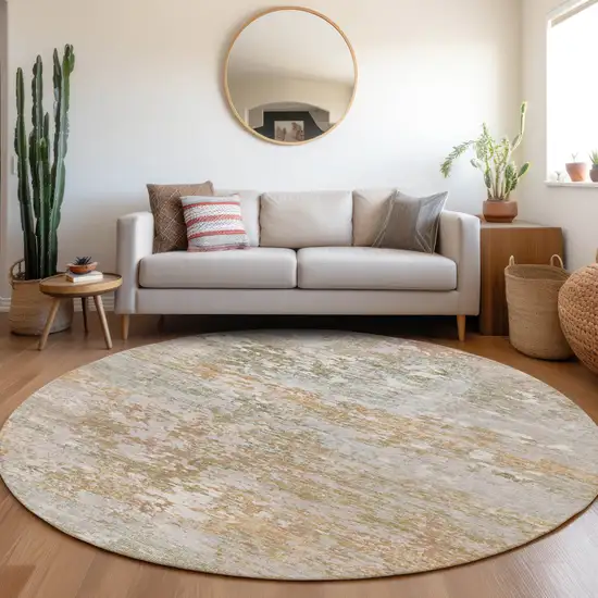 8' Coral Ivory And Gray Round Abstract Washable Indoor Outdoor Area Rug Photo 6