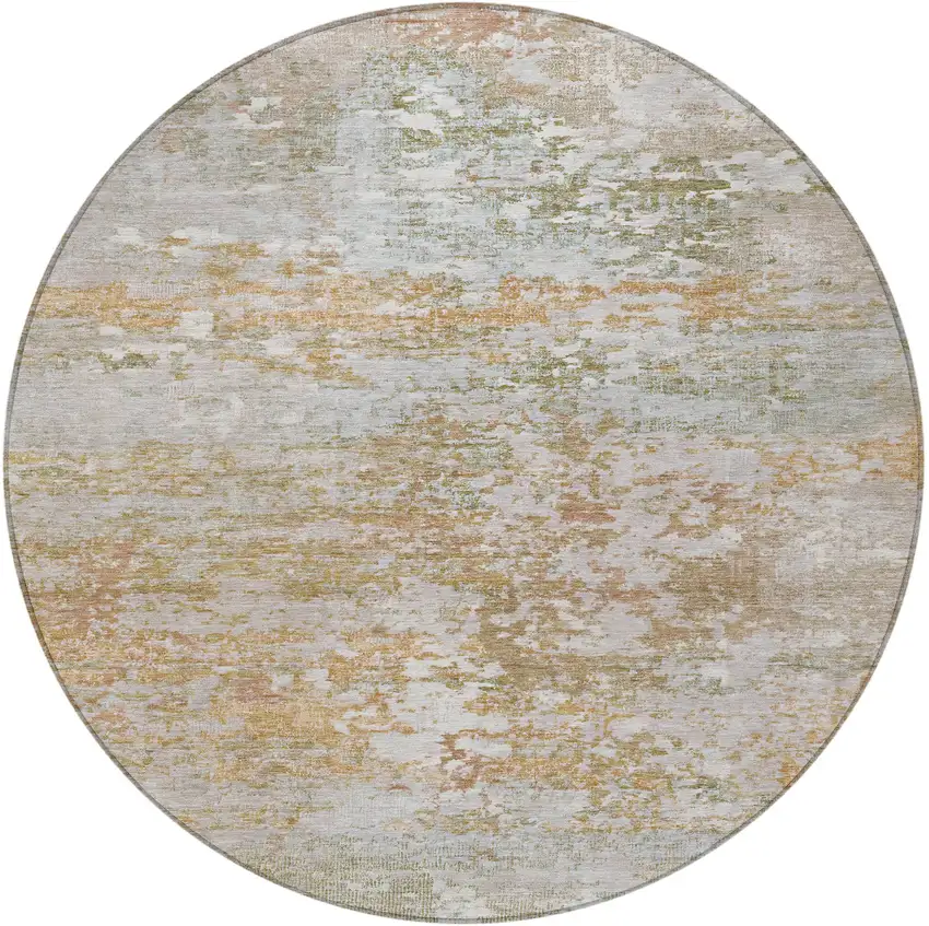 8' Coral Ivory And Gray Round Abstract Washable Indoor Outdoor Area Rug Photo 3