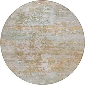 Photo of 8' Coral Ivory And Gray Round Abstract Washable Indoor Outdoor Area Rug