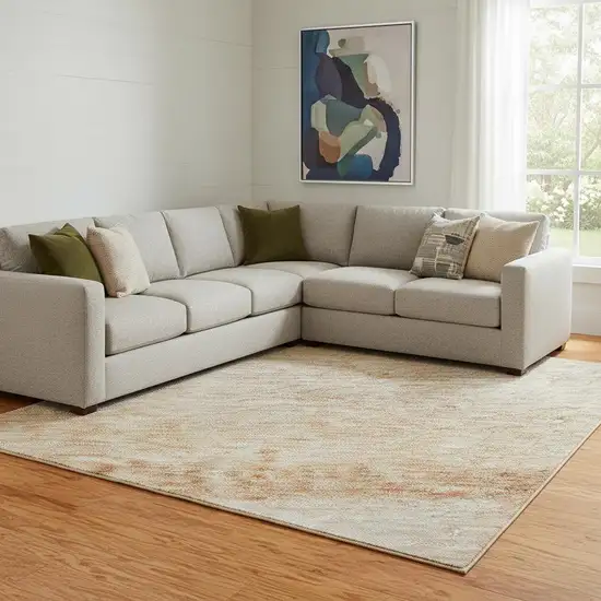 8' Coral Ivory And Gray Striped Washable Area Rug With UV Protection Photo 2