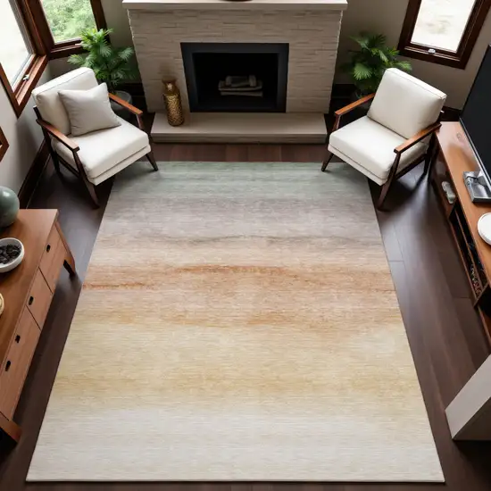 8' Coral Ivory And Gray Striped Washable Area Rug With UV Protection Photo 2