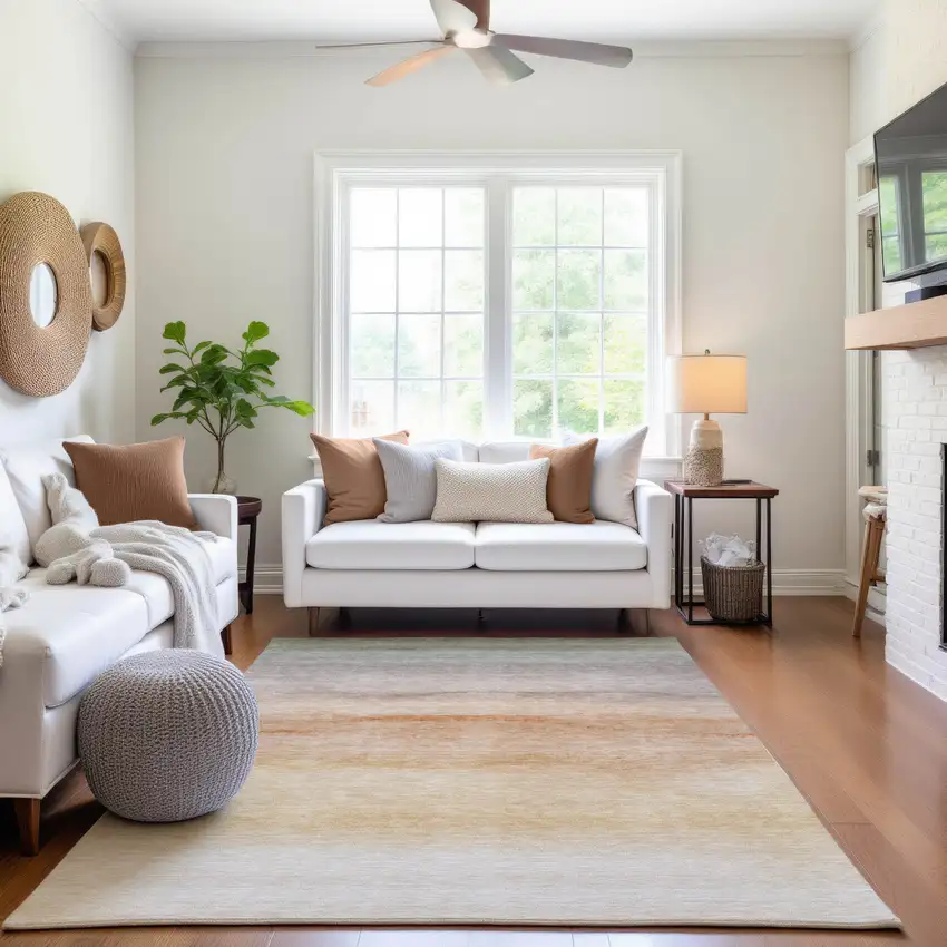 8' Coral Ivory And Gray Striped Washable Area Rug With UV Protection Photo 3