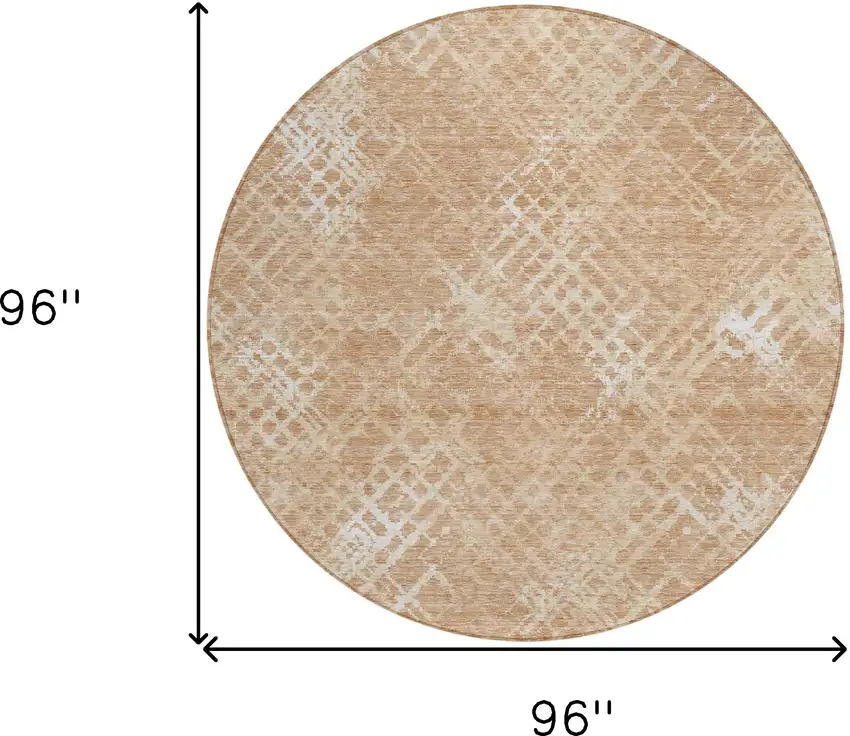 8' Coral Ivory And Peach Round Geometric Washable Indoor Outdoor Area Rug Photo 3