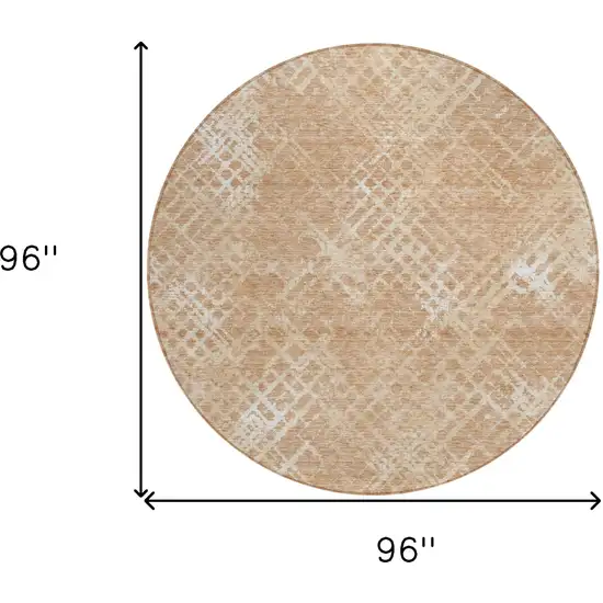 8' Coral Ivory And Peach Round Geometric Washable Indoor Outdoor Area Rug Photo 3