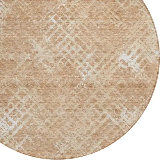8' Coral Ivory And Peach Round Geometric Washable Indoor Outdoor Area Rug Photo 4