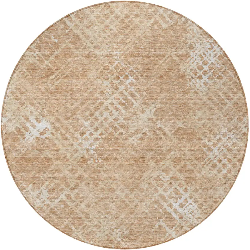 8' Coral Ivory And Peach Round Geometric Washable Indoor Outdoor Area Rug Photo 5