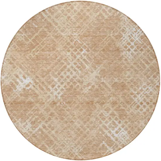 8' Coral Ivory And Peach Round Geometric Washable Indoor Outdoor Area Rug Photo 5