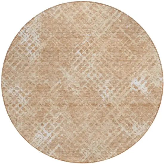 8' Coral Ivory And Peach Round Geometric Washable Indoor Outdoor Area Rug Photo 2