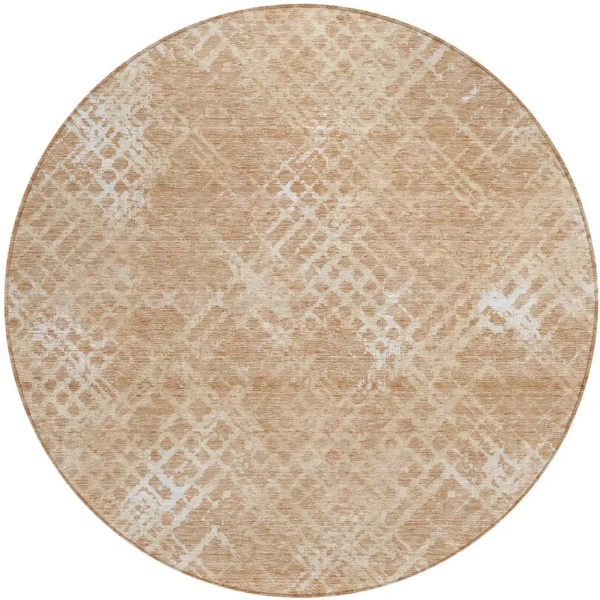 8' Coral Ivory And Peach Round Geometric Washable Indoor Outdoor Area Rug Photo 2