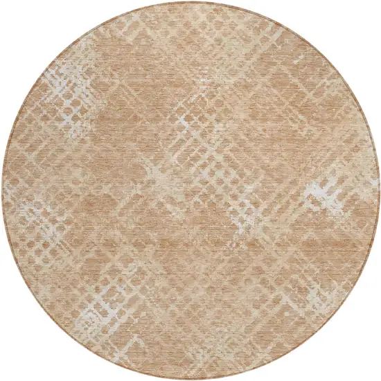 8' Coral Ivory And Peach Round Geometric Washable Indoor Outdoor Area Rug Photo 2