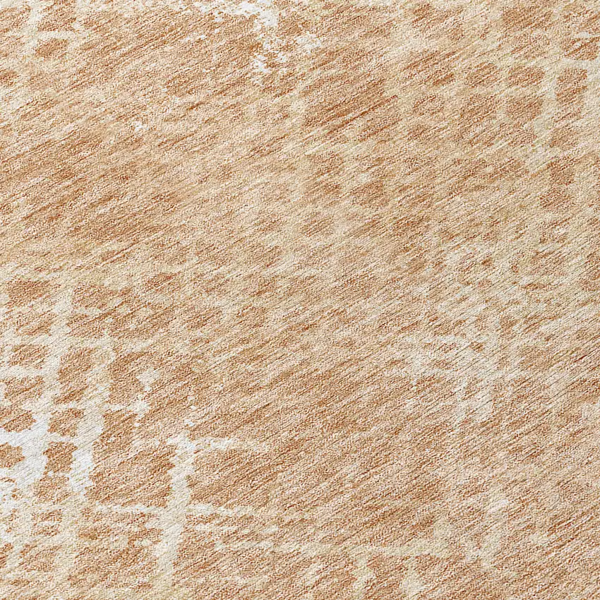 8' Coral Ivory And Peach Round Geometric Washable Indoor Outdoor Area Rug Photo 8