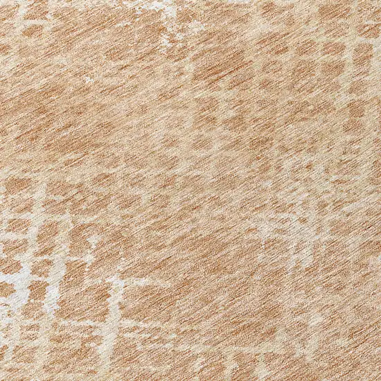 8' Coral Ivory And Peach Round Geometric Washable Indoor Outdoor Area Rug Photo 8