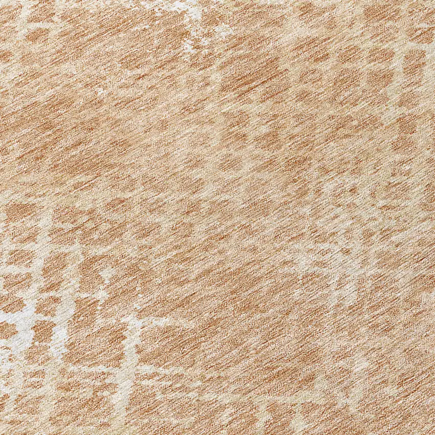 8' Coral Ivory And Peach Round Geometric Washable Indoor Outdoor Area Rug Photo 8
