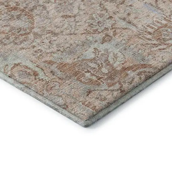 8' Coral Ivory And Rust Damask Washable Round Rug With UV Protection Photo 6