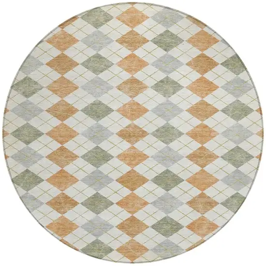 8' Coral Ivory And Silver Round Geometric Washable Indoor Outdoor Area Rug Photo 4