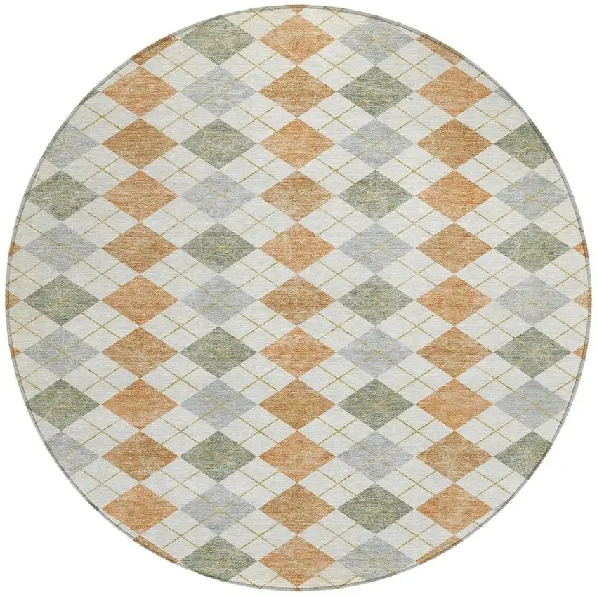 8' Coral Ivory And Silver Round Geometric Washable Indoor Outdoor Area Rug Photo 4