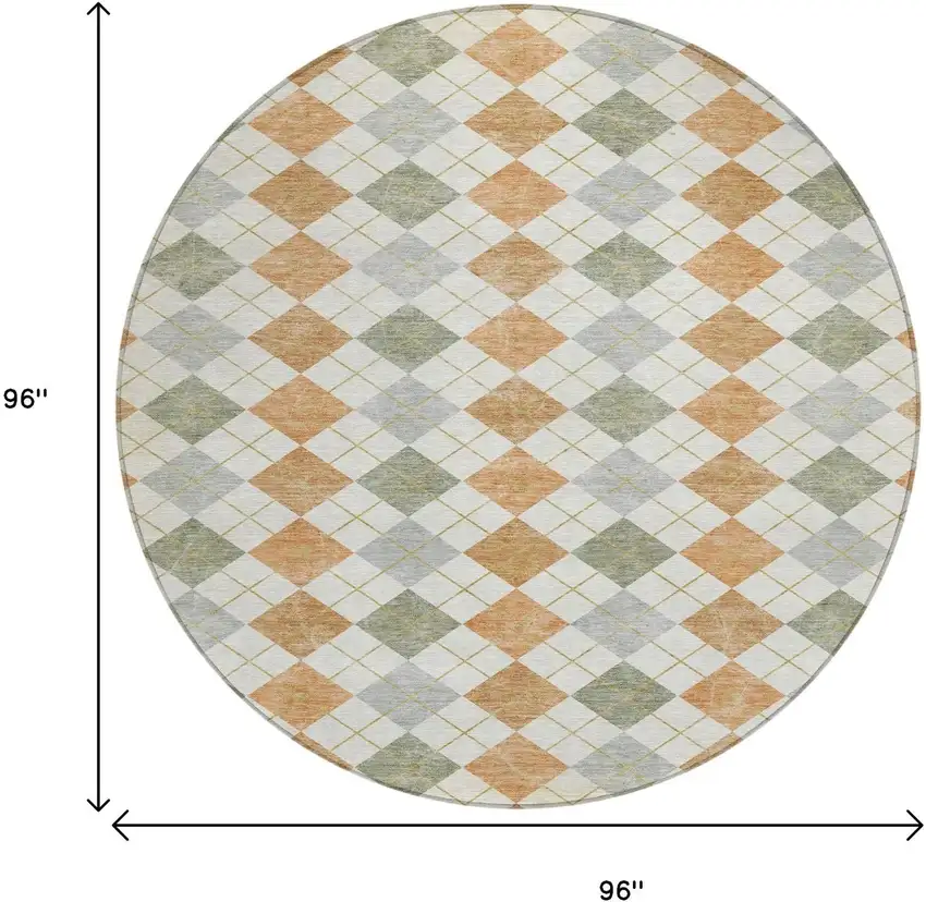 8' Coral Ivory And Silver Round Geometric Washable Indoor Outdoor Area Rug Photo 3