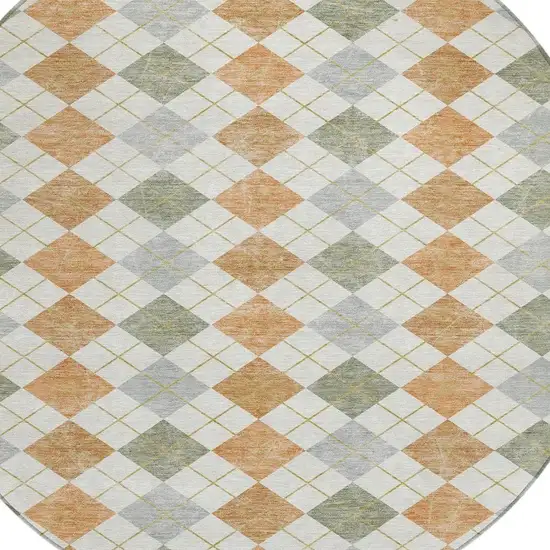 8' Coral Ivory And Silver Round Geometric Washable Indoor Outdoor Area Rug Photo 7