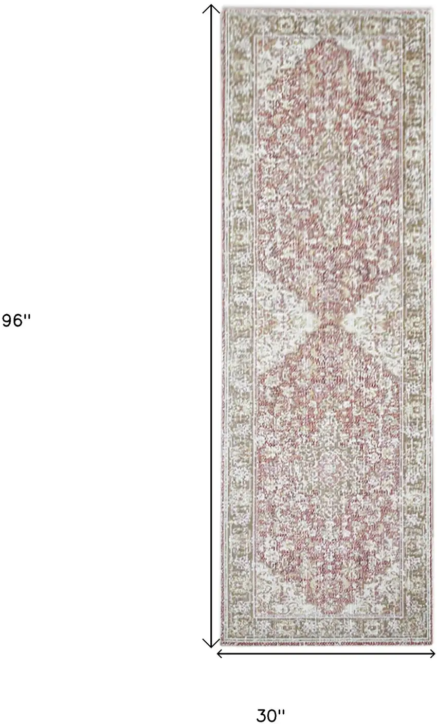 8' Coral Medallion Power Loom Runner Rug Photo 7