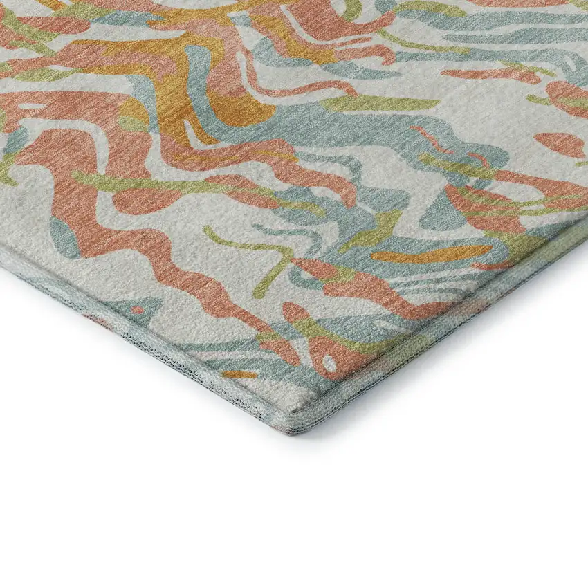 8' Coral Mint Green And Sky Blue Abstract Washable Round Rug With UV Protection Photo 6