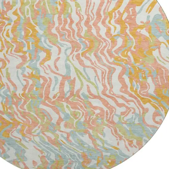 8' Coral Mint Green And Sky Blue Abstract Washable Round Rug With UV Protection Photo 2