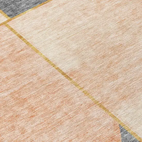 8' Coral Peach And Gray Round Abstract Washable Indoor Outdoor Area Rug Photo 9