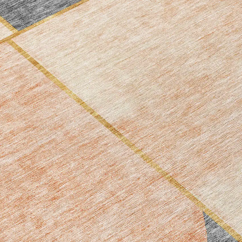 8' Coral Peach And Gray Round Abstract Washable Indoor Outdoor Area Rug Photo 9