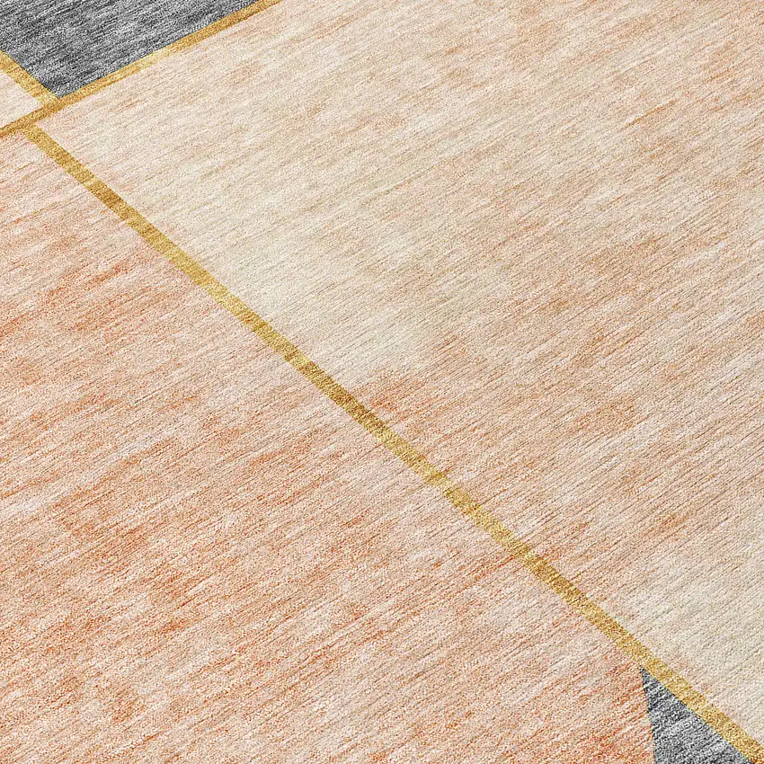 8' Coral Peach And Gray Round Abstract Washable Indoor Outdoor Area Rug Photo 9