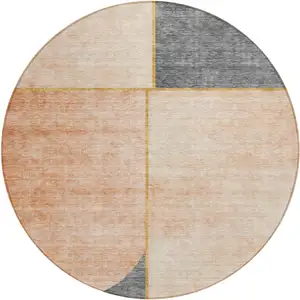 Photo of 8' Coral Peach And Gray Round Abstract Washable Indoor Outdoor Area Rug