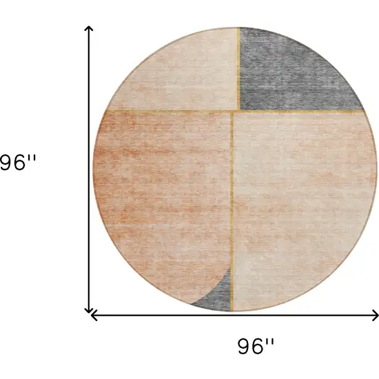 8' Coral Peach And Gray Round Abstract Washable Indoor Outdoor Area Rug Photo 8