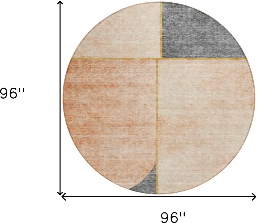 8' Coral Peach And Gray Round Abstract Washable Indoor Outdoor Area Rug Photo 8