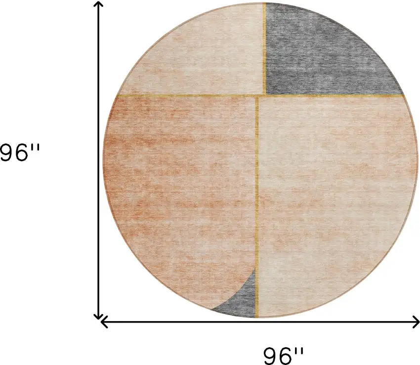 8' Coral Peach And Gray Round Abstract Washable Indoor Outdoor Area Rug Photo 8