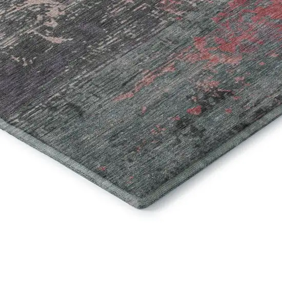8' Coral Pink And Gray Abstract Washable Round Rug With UV Protection Photo 5