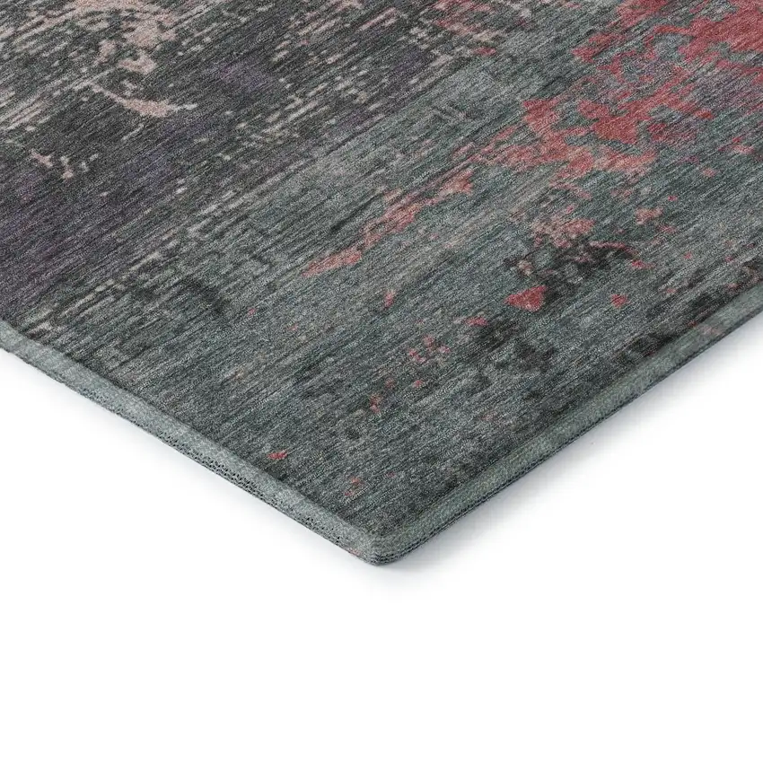 8' Coral Pink And Gray Abstract Washable Round Rug With UV Protection Photo 5