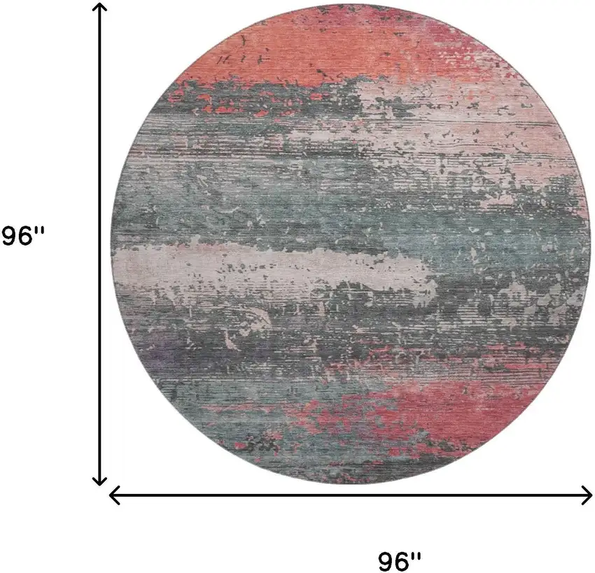 8' Coral Pink And Gray Abstract Washable Round Rug With UV Protection Photo 8