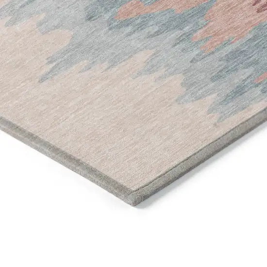 8' Coral Pink And Gray Round Abstract Washable Indoor Outdoor Area Rug Photo 4