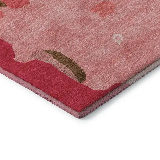 8' Coral Pink And Ivory Abstract Washable Round Rug With UV Protection Photo 6