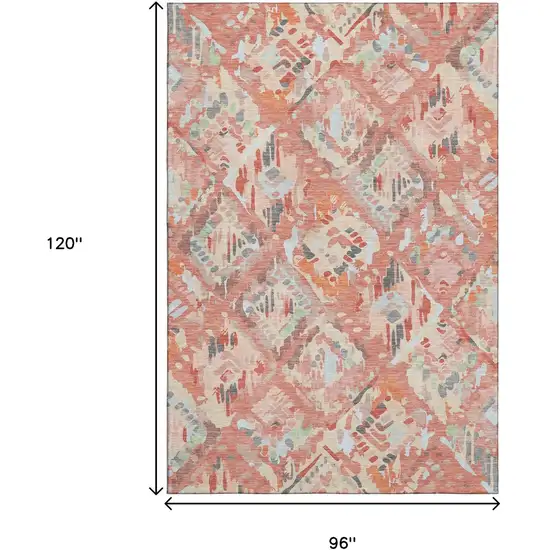 8' Coral Sky Blue And Mauve Geometric Washable Area Rug With UV Protection Photo 8