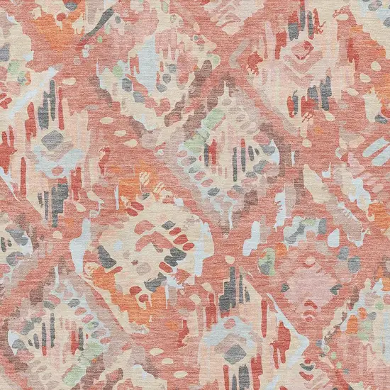 8' Coral Sky Blue And Mauve Geometric Washable Area Rug With UV Protection Photo 2