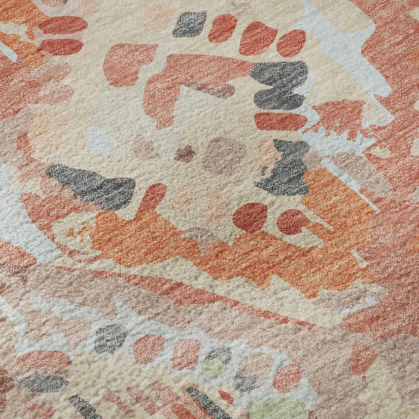 8' Coral Sky Blue And Mauve Geometric Washable Area Rug With UV Protection Photo 9