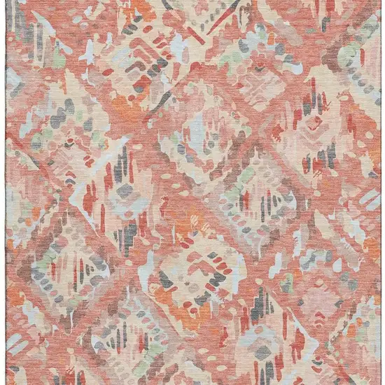 8' Coral Sky Blue And Mauve Geometric Washable Area Rug With UV Protection Photo 3