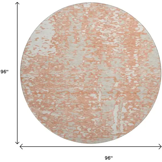 8' Coral Taupe And Ivory Abstract Washable Round Rug With UV Protection Photo 9