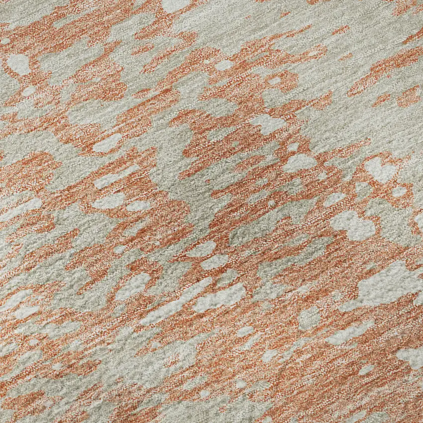 8' Coral Taupe And Ivory Abstract Washable Round Rug With UV Protection Photo 8