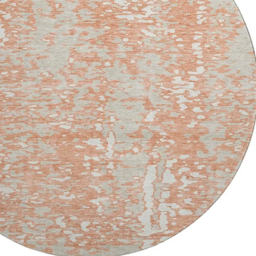 8' Coral Taupe And Ivory Abstract Washable Round Rug With UV Protection Photo 2