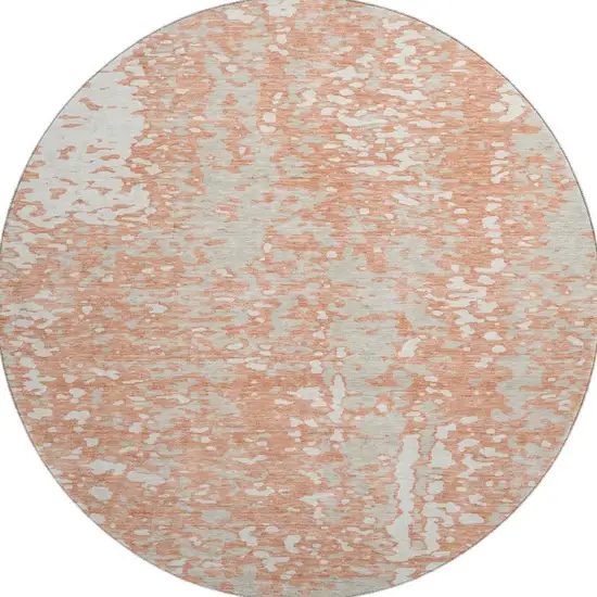 8' Coral Taupe And Ivory Abstract Washable Round Rug With UV Protection Photo 3
